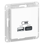 Зарядное устройство USB тип A+С 5В/2,4 А 2х5В/1,2 А, SE AtlasDesign, белый