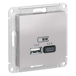 Зарядное устройство USB тип A+С 5В/2,4 А  2х5В/1,2 А, SE AtlasDesign, алюминий 