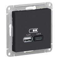 Зарядное устройство USB тип A+С 5В/2,4 А 2х5В/1,2 А, SE AtlasDesign, карбон