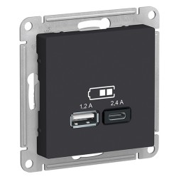 Зарядное устройство USB тип A+С 5В/2,4 А  2х5В/1,2 А, SE AtlasDesign, карбон 