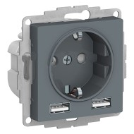 Зарядка розетка с/з 16А + USB A+A 5В/2,4А, 2х5В/1,2А SE AtlasDesign, грифель