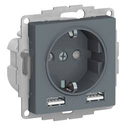 Зарядка розетка с/з 16А + USB A+A 5В/2,4А, 2х5В/1,2А SE AtlasDesign, грифель 