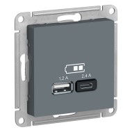 Зарядное устройство USB тип A+С 5В/2,4 А 2х5В/1,2 А, SE AtlasDesign, грифель