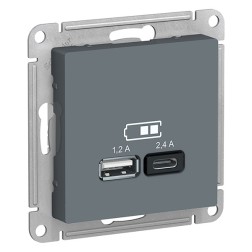 Зарядное устройство USB тип A+С 5В/2,4 А  2х5В/1,2 А, SE AtlasDesign, грифель 