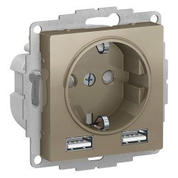 Зарядка розетка с/з 16А + USB A+A 5В/2,4А, 2х5В/1,2А SE AtlasDesign, шампань 