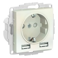 Зарядка розетка с/з 16А + USB A+A 5В/2,4А, 2х5В/1,2А SE AtlasDesign, жемчуг