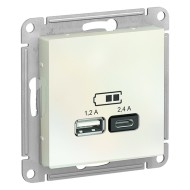 Зарядное устройство USB тип A+С 5В/2,4 А 2х5В/1,2 А, SE AtlasDesign, жемчуг