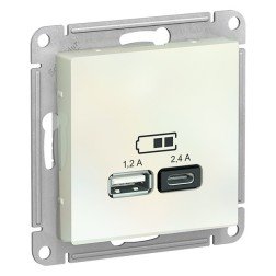 Зарядное устройство USB тип A+С 5В/2,4 А  2х5В/1,2 А, SE AtlasDesign, жемчуг 
