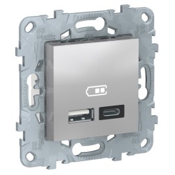 Зарядка USB  двухместная  тип А+С 5 В/2400мА SE Unica NEW, алюминий 
