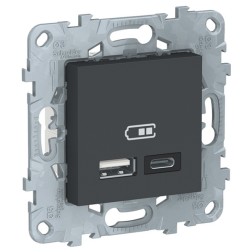 Зарядка USB  двухместная  тип А+С 5 В/2400мА SE Unica NEW, антрацит 