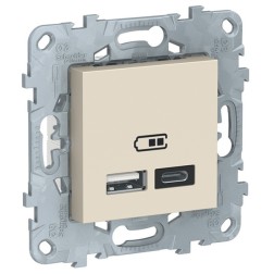 Зарядка USB  двухместная  тип А+С 5 В/2400мА SE Unica NEW, бежевый 