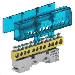 Шина нулевая изолированная Tekfor KSN-6-6x9-08 (6х4,5мм+2х5,3мм) 400В 100А синий 