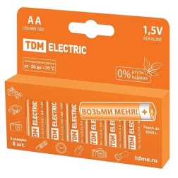 Батарейка AA LR6 Alkaline 1,5V (упаковка 8шт) TDM 