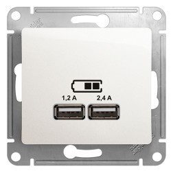 Зарядное устройство USB тип A+С 5В/2,4 А  2х5В/1,2 А, SE Glossa, перламутр 