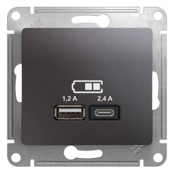 Зарядное устройство USB тип A+С 5В/2,4 А  2х5В/1,2 А, SE Glossa, графит 