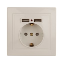 Розетка 2P+E Schuko со шторками 16А 250В + 2хUSB 5В-2,1А  Intro Plano, слоновая кость 1-410-02 (бежевый) 