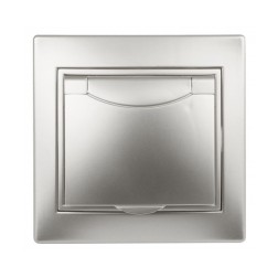 Розетка 2P+E Schuko с крышкой 16А 250В IP20 Intro Plano, алюминий 1-203-03 
