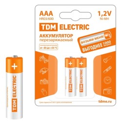 Аккумулятор AAA HR03 1.2V 600mAh Ni-MH TDM (упаковка 2шт) 