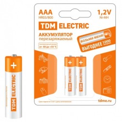 Аккумулятор AAA HR03 1.2V 800mAh Ni-MH TDM (упаковка 2шт) 