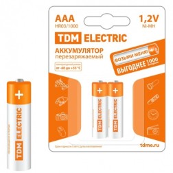 Аккумулятор AAA HR03 1.2V 1000mAh Ni-MH TDM (упаковка 2шт) 