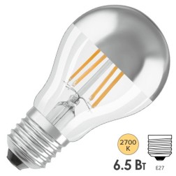 Лампа Osram CL A MIRROR 6.5W/827 230V FIL E27  650Lm d60x105mm Серебряное покрытие 