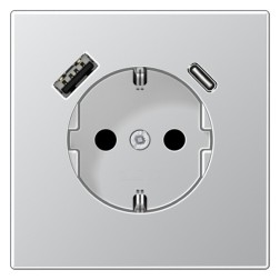 Розетка с/з и с USB-зарядным устройством тип A+тип С Jung LS Алюминий 