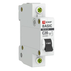 Автоматический выключатель 1P 20А (C) 4,5кА ВА 47-29 EKF Basic (автомат) 