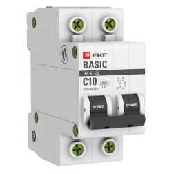 Автоматический выключатель 2P 10А (C) 4,5кА ВА 47-29 EKF Basic (автомат) 