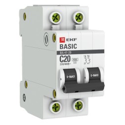 Автоматический выключатель 2P 20А (C) 4,5кА ВА 47-29 EKF Basic (автомат) 