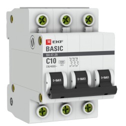 Автоматический выключатель 3P 10А (C) 4,5кА ВА 47-29 EKF Basic (автомат) 