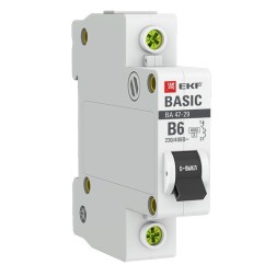 Автоматический выключатель 1P 6А (B) 4,5кА ВА 47-29 EKF Basic (автомат) 