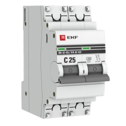 Автоматический выключатель 2P 25А (C) 4,5kA ВА 47-63 EKF PROxima (автомат) 