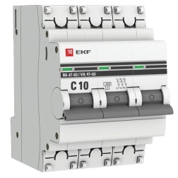 Автоматический выключатель 3P 10А (C) 4,5kA ВА 47-63 EKF PROxima (автомат) 