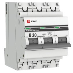 Автоматический выключатель 3P 20А (В) 4,5kA ВА 47-63 EKF PROxima (автомат) 