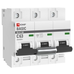 Автоматический выключатель 3P 63А (C) 10kA ВА 47-100 EKF Basic (автомат) 
