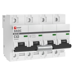Автоматический выключатель 4P 63А (C) 10kA ВА 47-100 EKF Basic (автомат) 