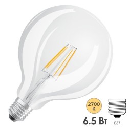 Лампа светодиодная Osram PARATHOM GLOBE125 GL FR 6,5W/827 (60W) 220V 2700K E27 806lm прозрачная 