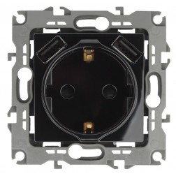 Розетка 2P+E 16A 250В со шторками и зарядкой 2xUSB 5В 3А Эра12, черный 12-4109-06 