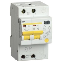 Дифференциальный автоматический выключатель селективный АД12S 2P C50 100мА тип АС 4500кА ИЭК (автомат) 