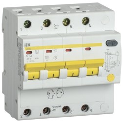 Дифференциальный автоматический выключатель селективный АД14S 4P C63 100мА тип АС 4500кА ИЭК (автомат) 