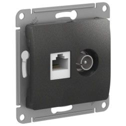 Розетка двойная ТВ + компьютерная RJ45 кат.5E механизм SE Glossa, антрацит 