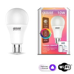 Лампа Светодиодная Gauss Smart Home RGBW E27 A60 10 Вт 2700-6500K 1/10/100 