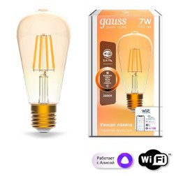 Лампа светодиодная филаментная Gauss Smart Home DIM E27 ST64 Golden 7 Вт 1/10/40 