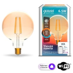 Лампа светодиодная филаментная Gauss Smart Home DIM+CCT E27 G95 Golden 6,5 Вт 2000-5500 К 1/40 