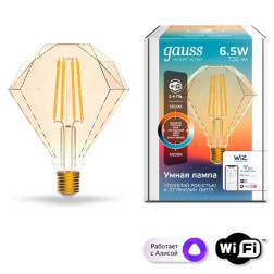 Лампа светодиодная филаментная Gauss Smart Home DIM+CCT E27 Diamond Golden 6,5 Вт 2000-5500 К 1/40 