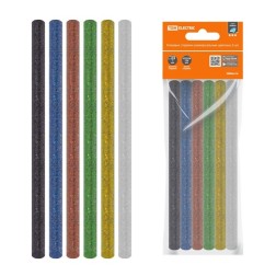 Клеевые стержни универсальные цветные с блестками, 7 мм x 100 мм, набор 6 шт, Алмаз TDM 