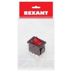Выключатель клавишный 250V 6А (4с) ON-OFF красный  с подсветкой  Mini 1шт. в пакете REXANT 