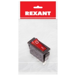 Выключатель клавишный 250V 15А (3с) ON-OFF красный  с подсветкой 1шт. в пакете REXANT 