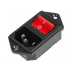Выключатель клавишный 250 V 16 А (4с) ON-OFF красный с подсветкой и штекером C14 3PIN  REXANT 