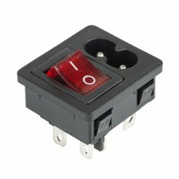 Выключатель клавишный 250 V 6 А (4с) ON-OFF красный с подсветкой и штекером C8 2PIN  REXANT 